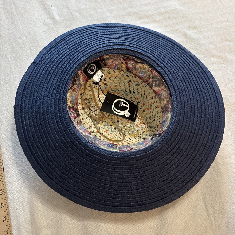 Giovannio New York Blue Multicolor Speckled Sun Hat Wide Brim Paper Beach Cruise - Picture 6 of 11